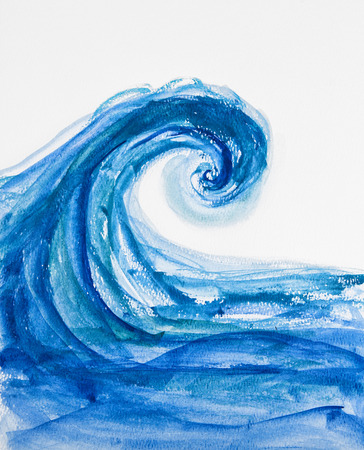 Watercolor painting illustration of a wave in blue tones.の写真素材