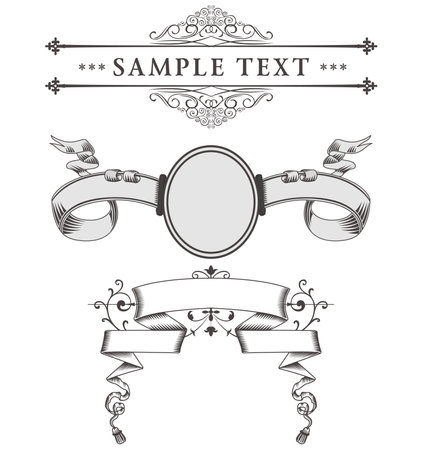 <p>Vintage frame with ribbon, label, banner. Vector illustration.</p>のイラスト素材