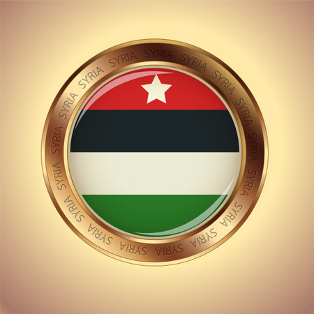 <p>The flag of Syria in a gold round frame, vector illustration</p>のイラスト素材