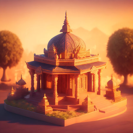 Ancient temple in the middle of the desert. 3D illustration.の素材