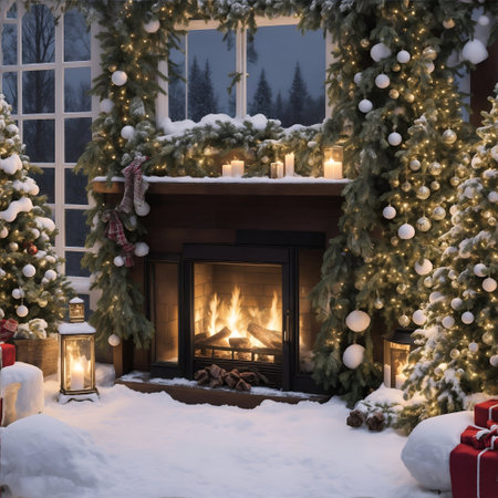 Beautiful Christmas tree in decorated living room. Festive interior by ai generatedの素材