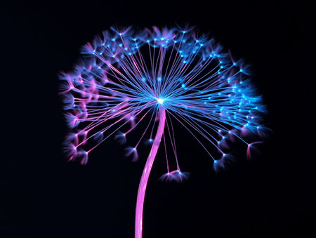 Beautiful dandelion flower on dark background. 3d renderingの素材