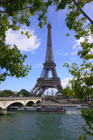 Paris, France-September 16, 2013: Eiffel Tower from across the Seine