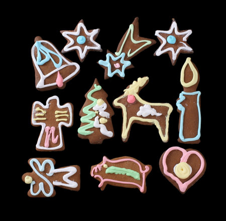 christmas gingerbreads isolated on black