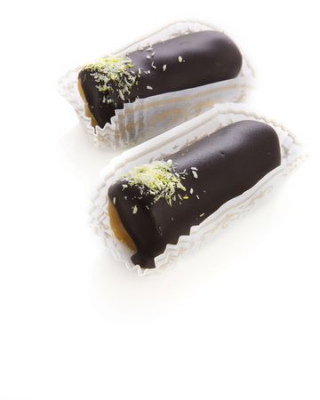 two delicious room cakes isolated over whiteの写真素材