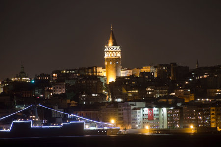 Galata Tower at night, Istanbulの写真素材