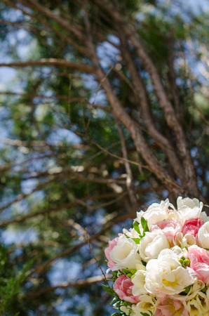 Spring bouquet with double tulipsの写真素材