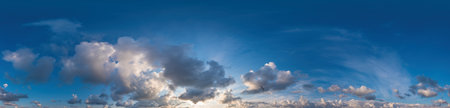 Blue sky panorama with Cirrus clouds in Seamless spherical equirectangular format. Full zenith for...