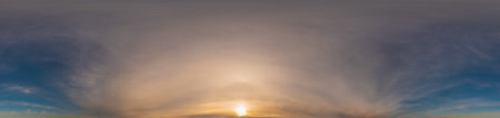 Overcast sky panorama on sunset with Cumulus clouds in Seamless spherical equirectangular format as...