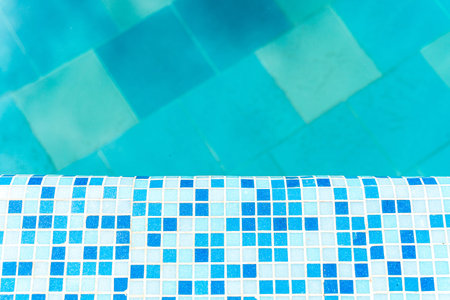 pool top view with floor and ladder blue tiles