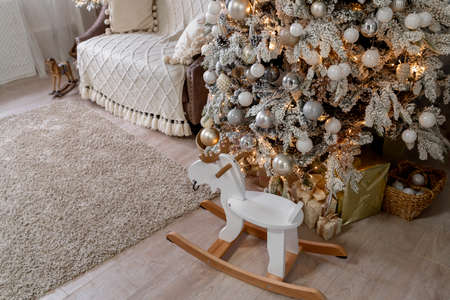 Presents and Gifts under Christmas Tree, Winter Holiday Conceptの写真素材