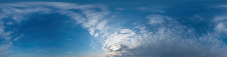 Blue sky panorama with Cirrus clouds in Seamless spherical equirectangular format. Full zenith for...