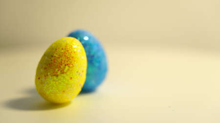 Colorful Easter eggs rotating in rows in a seamless loop on a light backgroundの写真素材