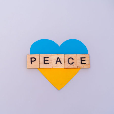 Heart pattern, yellow and blue flag of Ukraine. Peace concept