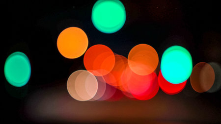 Blurred lights evening city traffic bokeh. Defocused night city traffic. Blurred lights bokeh car...