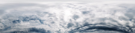 Dramatic overcast sky panorama with dark gloomy Cumulonimbus clouds. HDR 360 seamless spherical...
