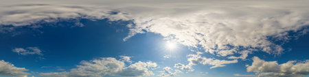 Blue summer sky panorama with Cumulus clouds. Seamless hdr spherical 360 panorama. Zenith or sky...