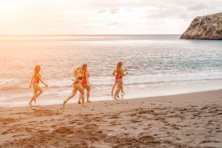 Big happy family or group of five friends is having fun againstの写真素材