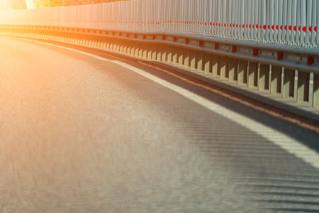 Safety barriers on highway. Anodized safety steel barrier. Enhancing highway safety.