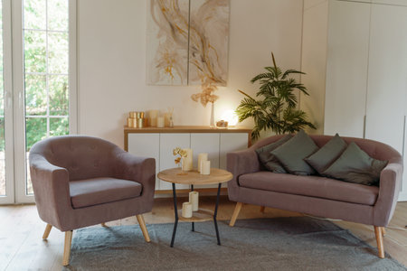 Stylish living room interior with comfortable sofa