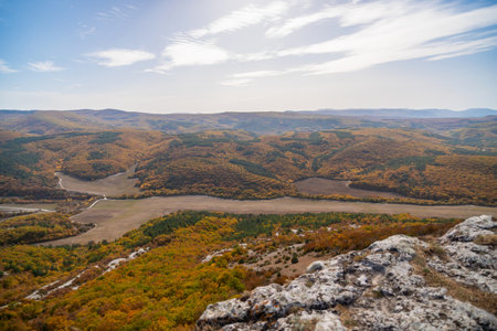 The autumn landscape of the mountain valley is an amazing, beautiful place at any time of the year. Hiking. Natureの写真素材