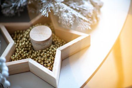 Christmas star decor on the table.の写真素材