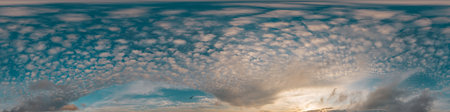 Sky 360 panorama - Bright blue sky filled with fluffy white Cumulus clouds. Seamless hdr spherical 360 panorama. Sky dome sky replacement for aerial drone 360 panoramas. Weather and climate changeの写真素材