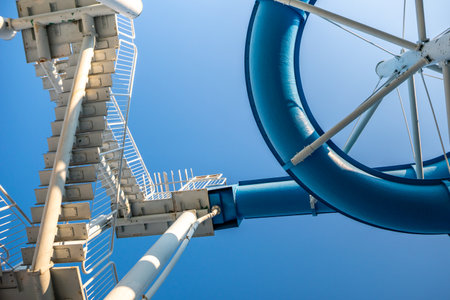Water Slide Stairs Structure Blue Skyの写真素材
