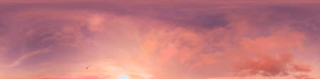 360 panorama of glowing sunset sky with bright pink Cirrus clouds. HDR 360 seamless spherical panorama. Full zenith or sky dome replacement for aerial drone panoramas.の写真素材