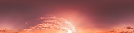 Dramatic Sunset sky 360 panorama. Vibrant sky with bright glowing red pink Cumulus clouds. HDR 360...