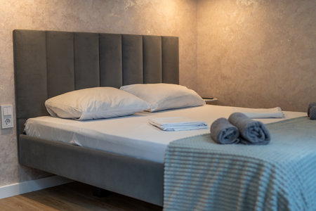 Hotel Bedroom, Modern Design, Accommodation: Comfortable Guest Room Interior for Relaxing Stayの写真素材