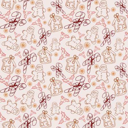 Vector hand drawn seamless pattern. Christmas, winter doodle elements. Isolated on white background.  For background, print, textile, fabrics, gift bagsのイラスト素材