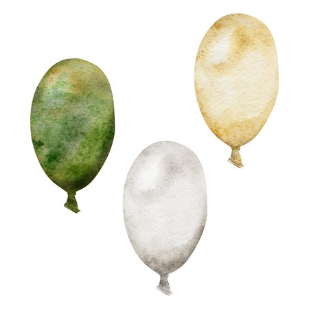 Watercolor hand drawn illustration, Saint Patrick holiday. National color balloons white green orange. Ireland tradition. Single element Isolated white background. Invitations, print, website, cards.の写真素材
