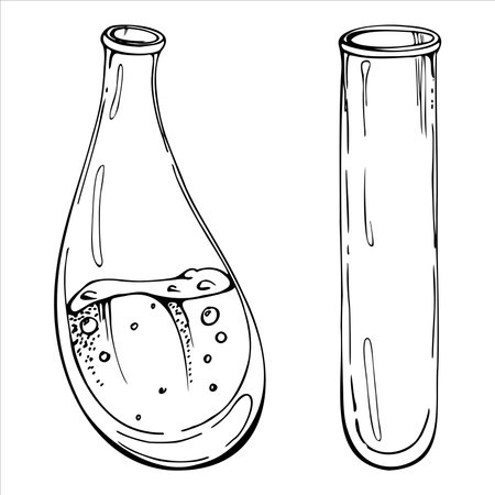 Hand drawn ink vector glass jar vial bottle for potion. Sketch illustration art witchcraft, medicine, chemistry, alchemy. Isolated object, outline. Design shops, logo, print, website, card, bookletのイラスト素材