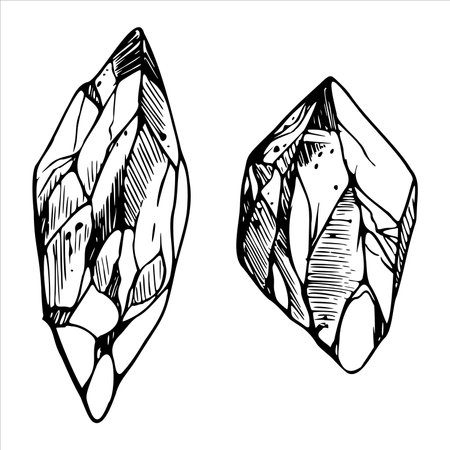 Hand drawn ink vector crystal gem stone mineral. Sketch illustration art for witchcraft, esoteric, jewellery, tattoo. Isolated object, outline. Design for shops, logo, print, website, card, bookletのイラスト素材