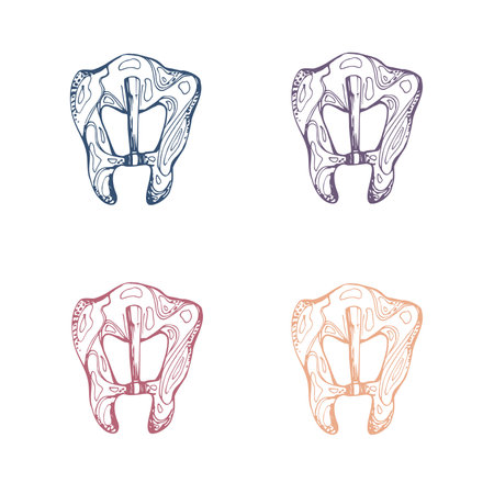 Clothing fasteners buckles clasps clips, sewing craft supplies. Hand drawn ink vector illustration. Set of objects isolated on white background. Design atelier, tailor, hobby shop, fashion boutiqueのイラスト素材