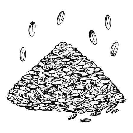 Seeds nut kernels heap of lavender lavandula rice sketch hand drawn in vector ink. French Provence, cosmetics spa aromatherapy. Single object isolated illustration. Seed packet art, home apothecaryのイラスト素材