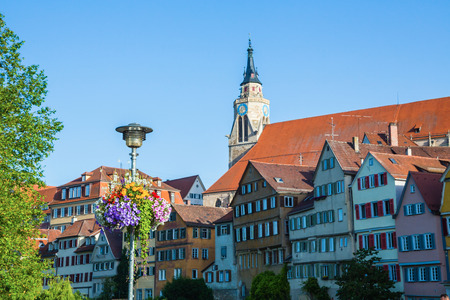 old town of Tuebingen at the river Neckar in Germanyの写真素材