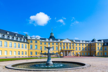 fountain in front of palace in Karlsruheのeditorial素材