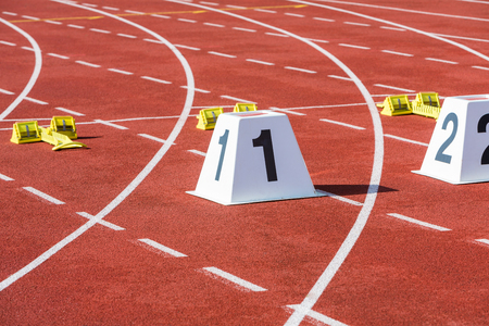 statium running track with start line and number 1の写真素材