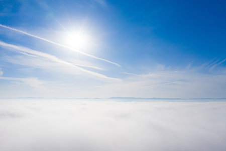 aerial of the sky, high fog and the suabian alp in the background