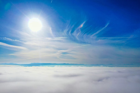 aerial of the sky, high fog and the suabian alp in the background