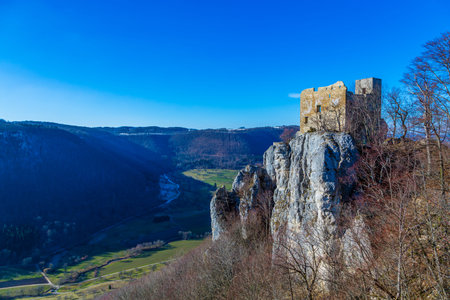 Castle Reusenstein at the Swabian Alb in Germany on a sunny day in springの写真素材