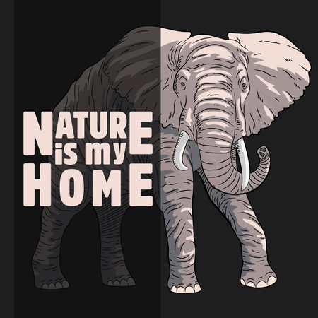 Walking elephant in mother nature in solid colorsのイラスト素材