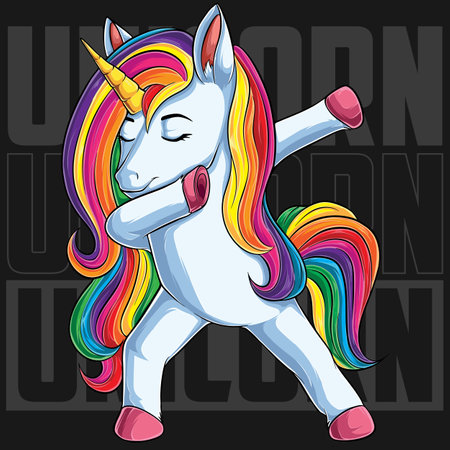 Cute colorful dabbing unicorn, funny unicorn doing dab danceのイラスト素材
