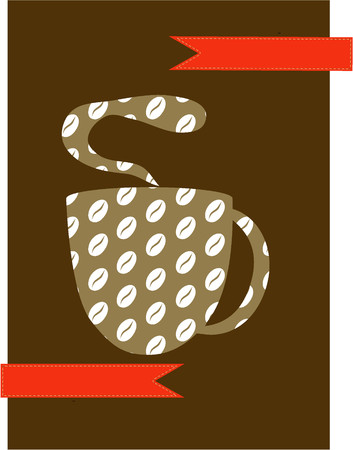 Coffee cup formed by cofee bean with ribbon designのイラスト素材