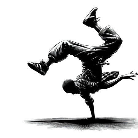 illustration of a breakdancer in action on a white backgroundの写真素材