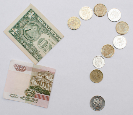 rubles and dollars on a white background.の写真素材