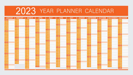 2023 Year Planner - Wall Planner Calendar Orange Color- Full Editable - Vectorのイラスト素材