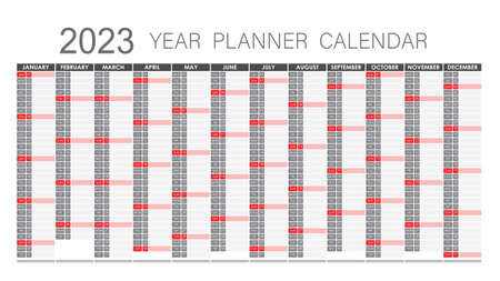 2023 Year Planner - Wall Planner Calendar Red and grey Color- Full Editable - Vectorのイラスト素材